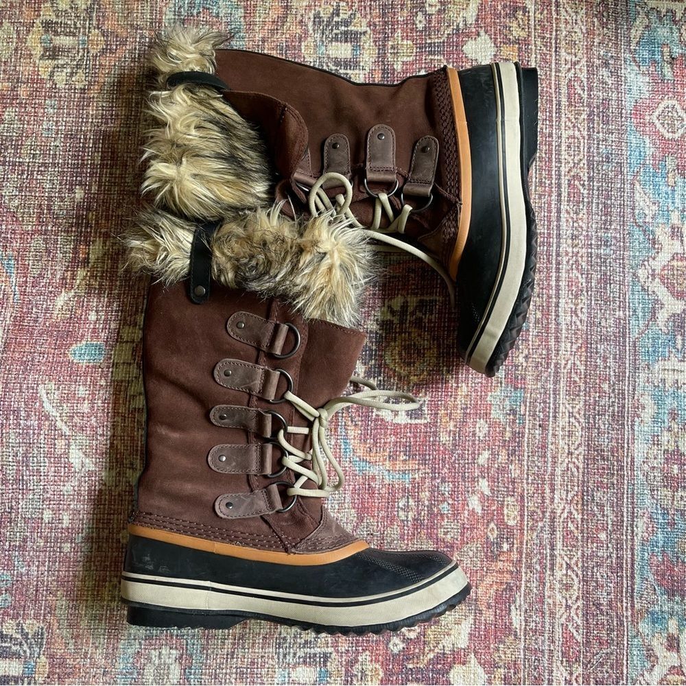 Sorel Joan of Arc Dark Brown Fur-Lined Boots Tobacco Sanguine Women’s 9.5 - Picture 7 of 12